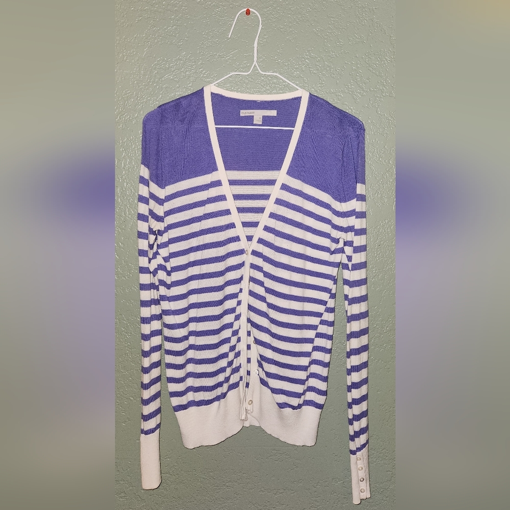 Purple strip women's button up cardigan- Used